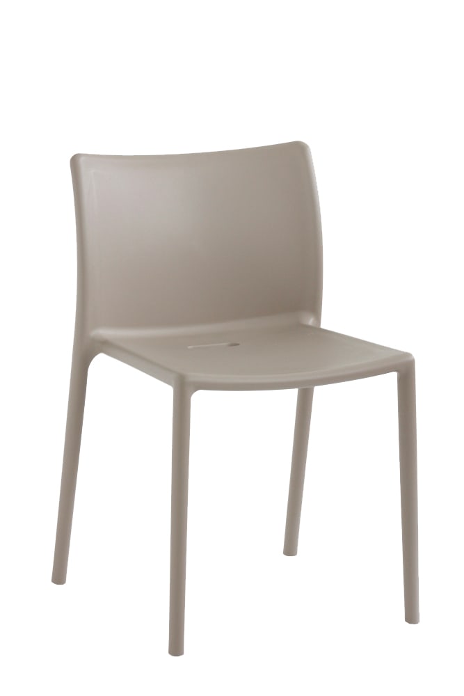 A pale Air-Chair with a broad curved back, thin seat and four slender legs against a white background.