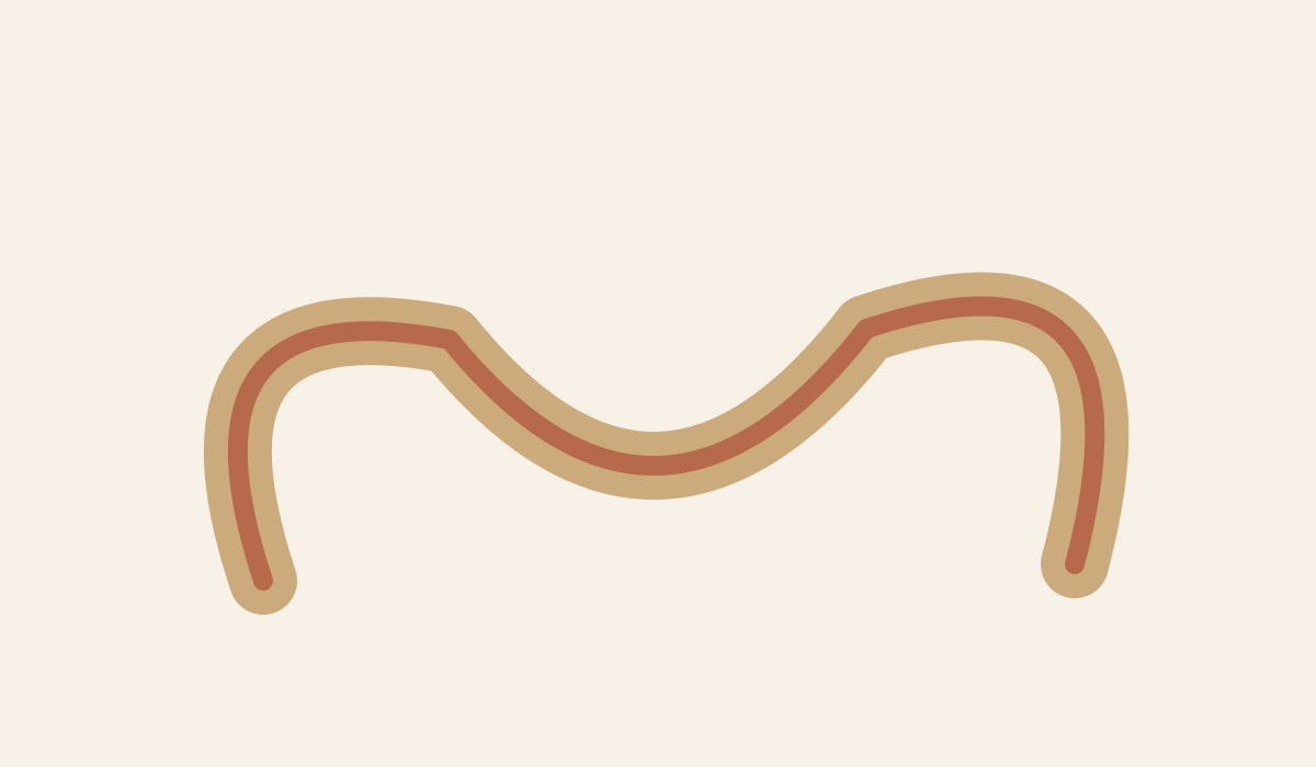 Three nested curved bands distinguish support, padding and the outer covering.