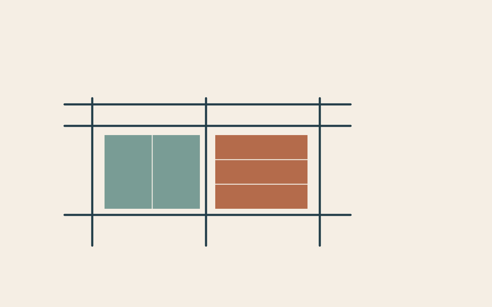 A rail grid surrounds two closed storage blocks, with open intervals around the volumes.