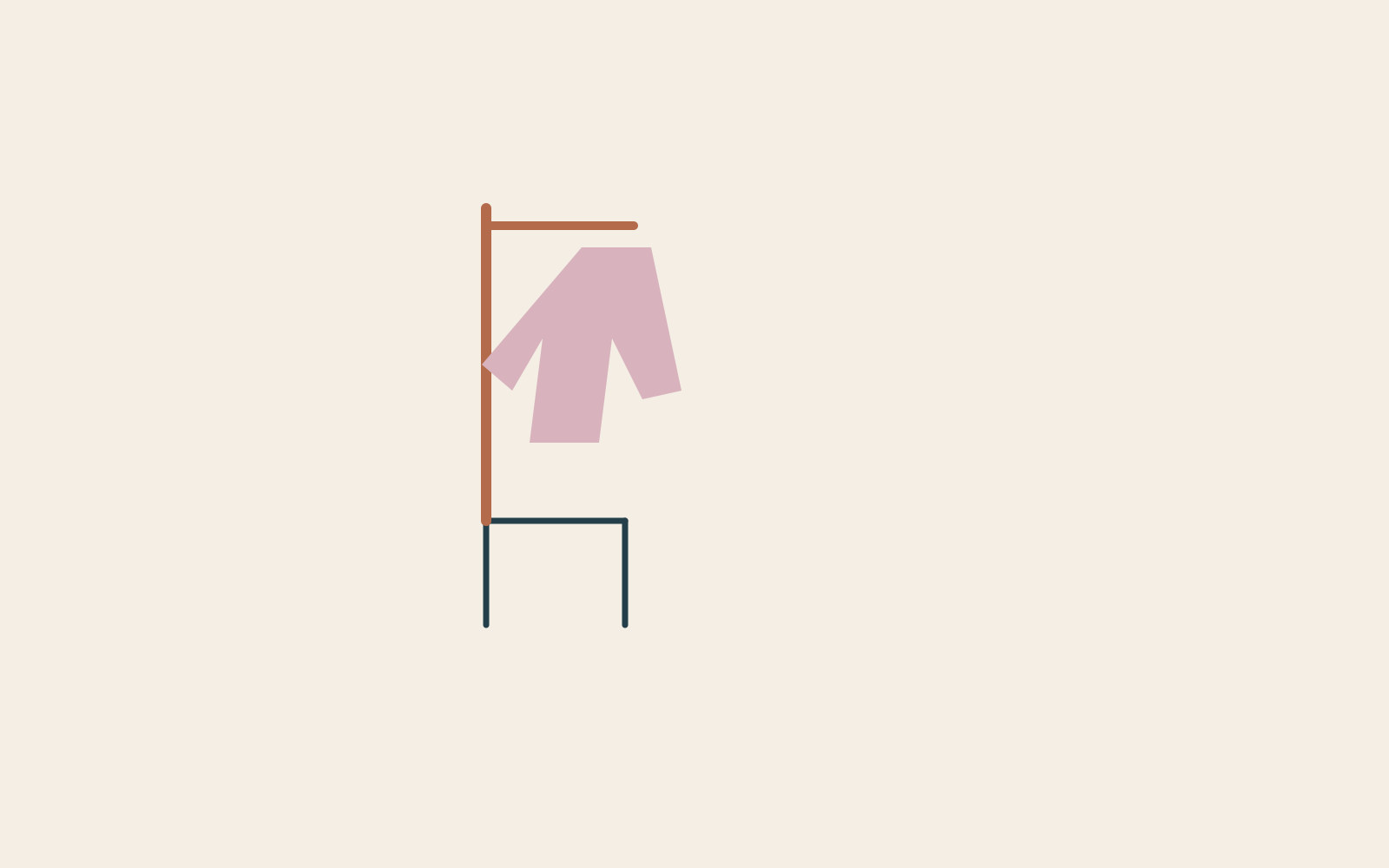 A familiar chair outline continues upwards into a post holding a garment shape.