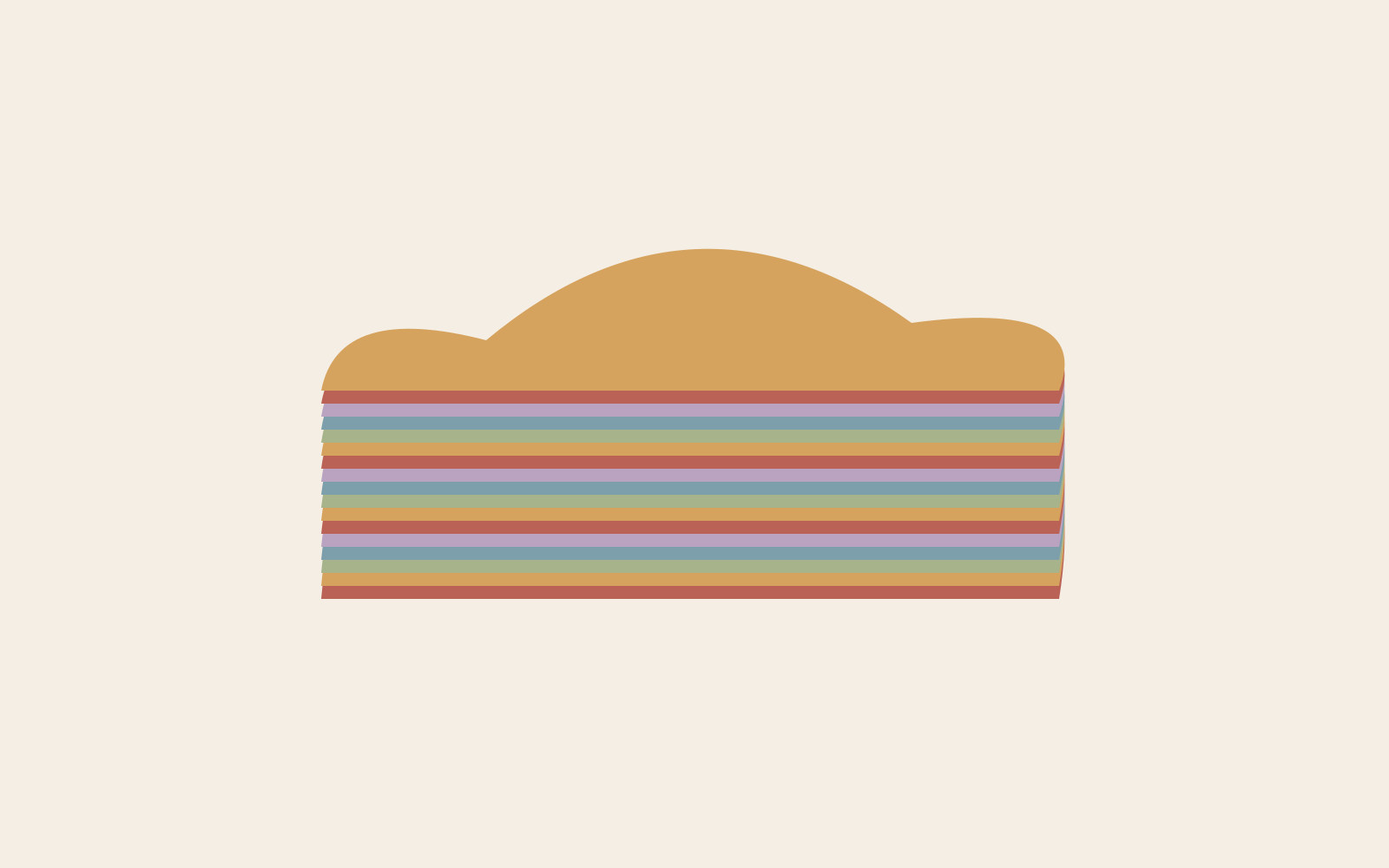 Repeated coloured contours stack into a rounded body.