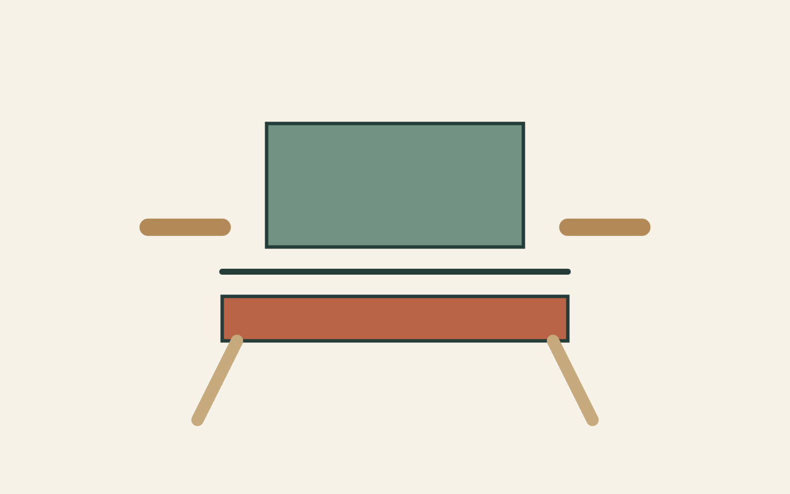 Separate green, rust, tan and pale wooden areas identify the back, seat, arm contacts and supports within an abstract chair map.