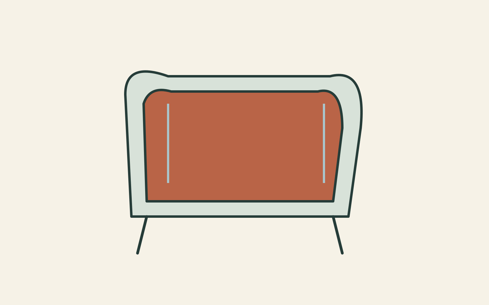 Nested soft outlines suggest a cover around a chair body, with two small visible supports and open space beneath.