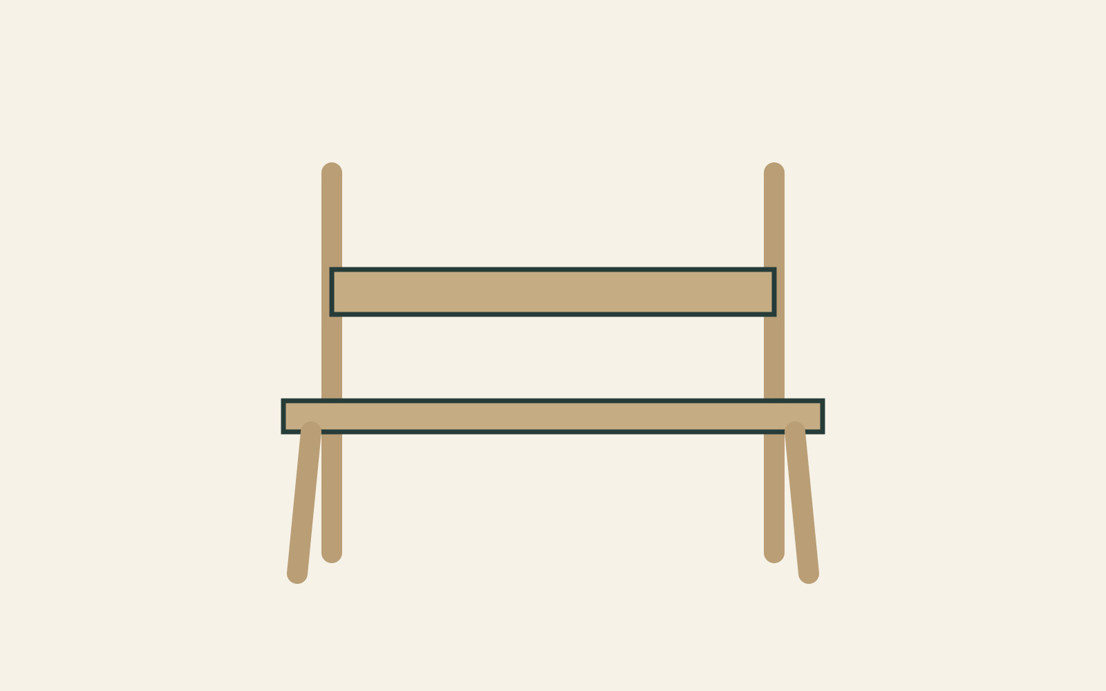 A plain chair diagram with a low horizontal back rail, open back area, flat seat and simple supports highlights ordinary furniture parts.