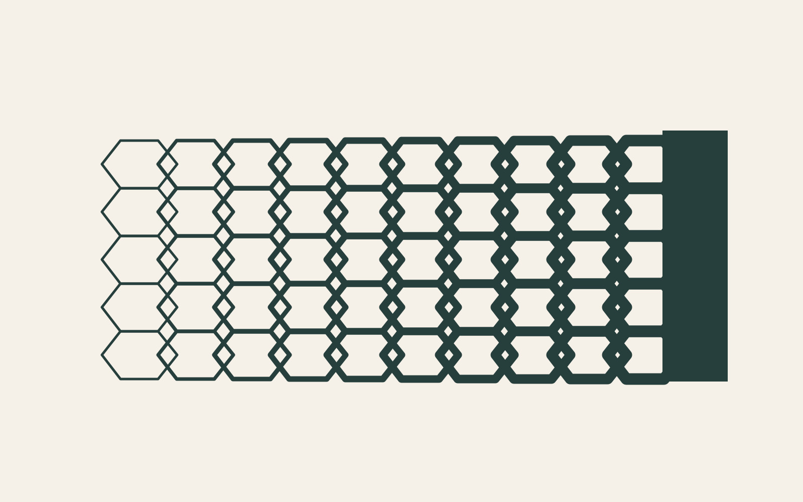 A cell pattern gradually becomes denser until it meets a solid area.