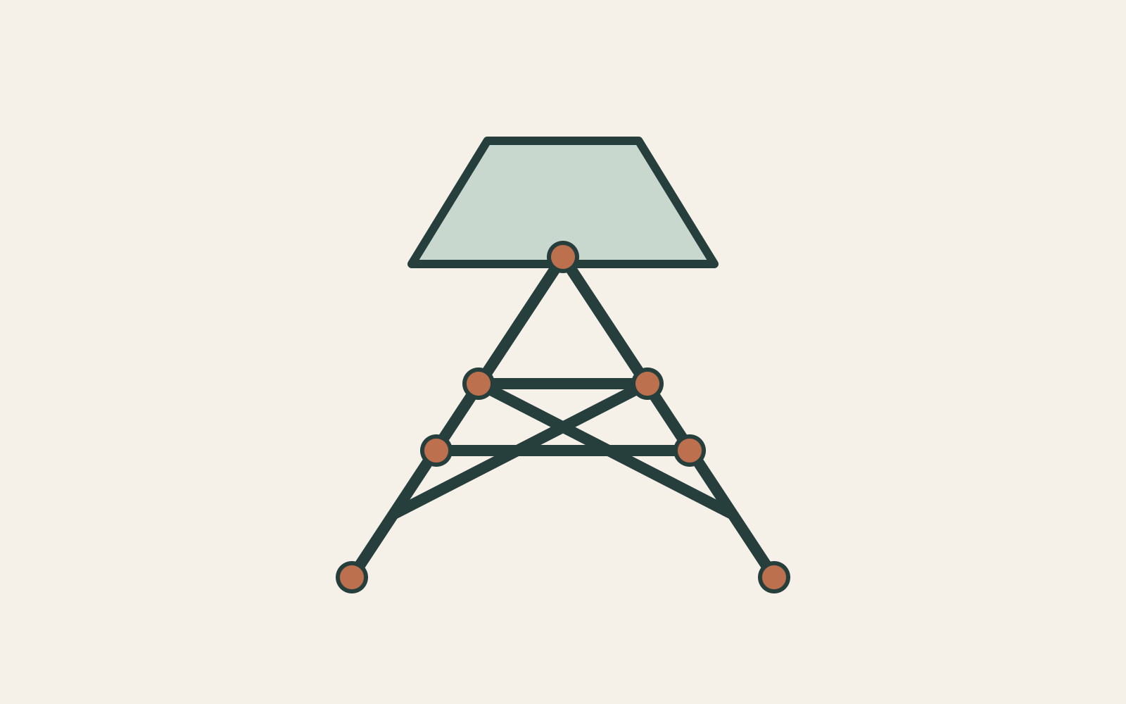 A small open support rises to a shade, with its connecting points picked out.