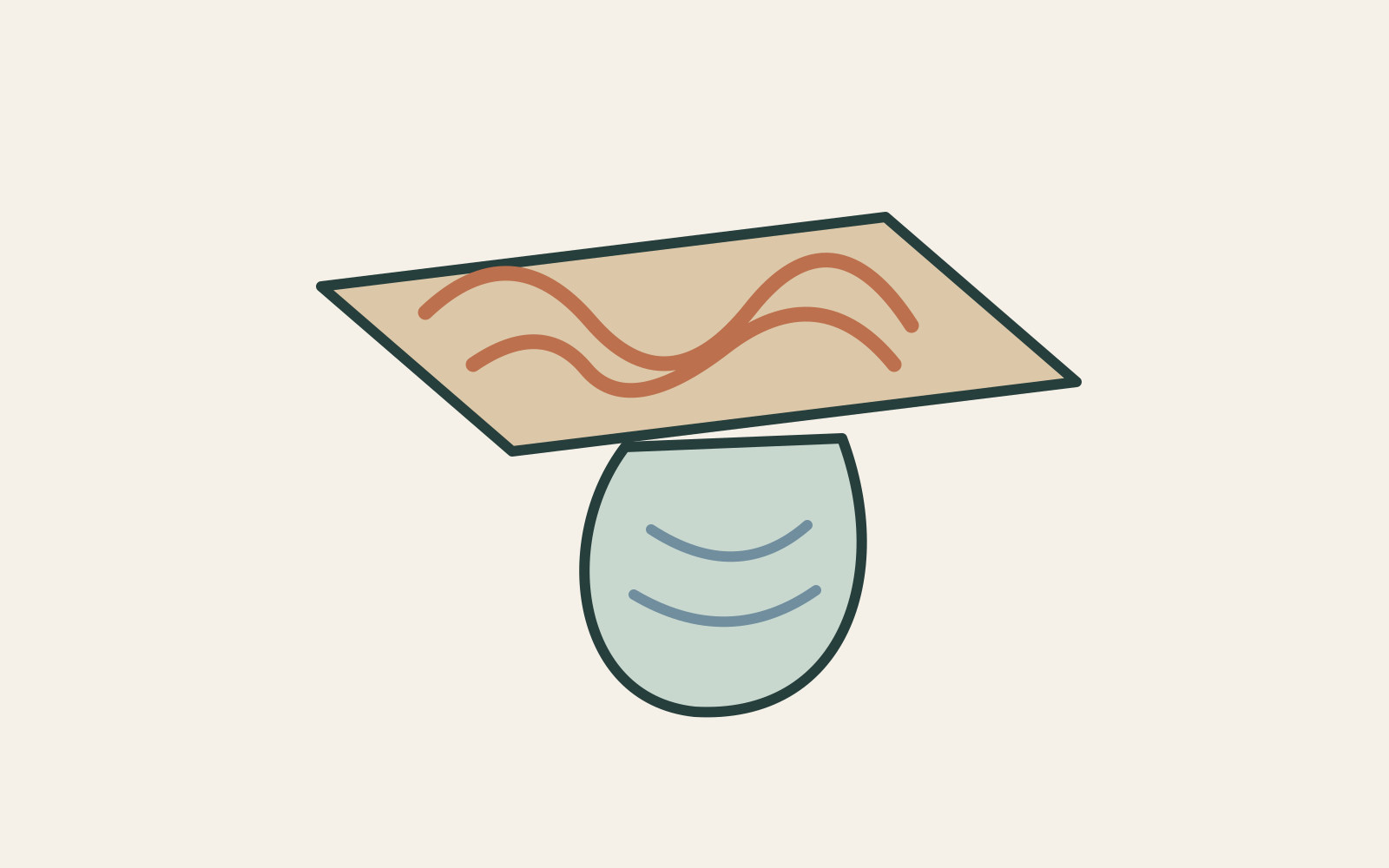 A flat marked top and a rounded clay-like support are brought into one table-like outline.