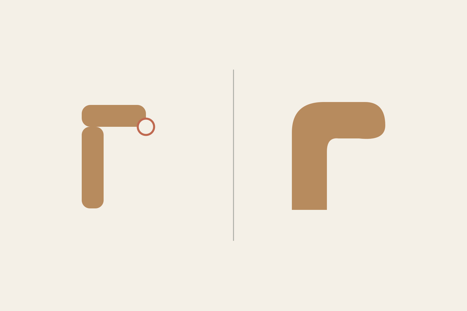 Separate parts and a continuous rounded transition offer two ways to read a wooden volume.