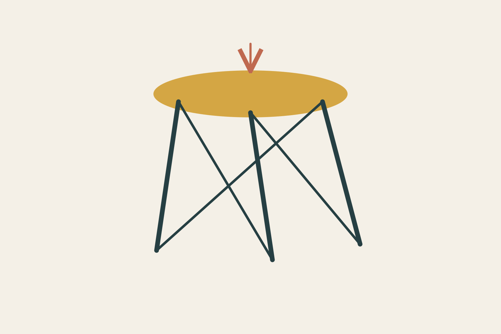 A generic circular top and diagonal wire members make a structural reading visible.