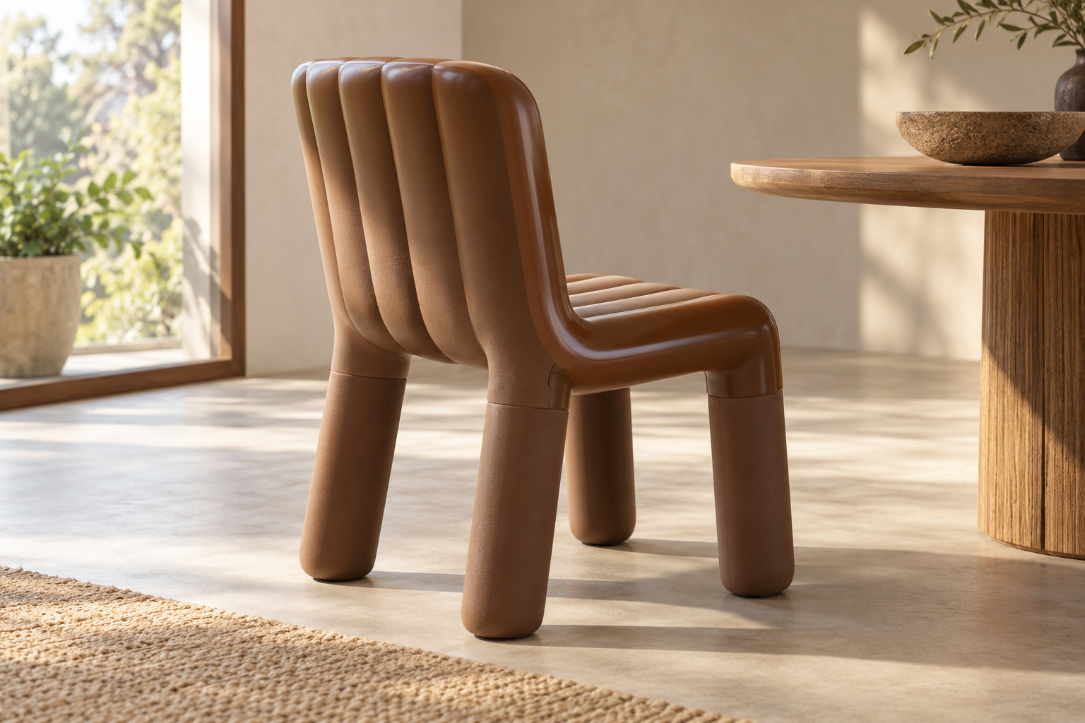 Chunky plastic-chair interpretation with thick bands and contrasting surface highlights.