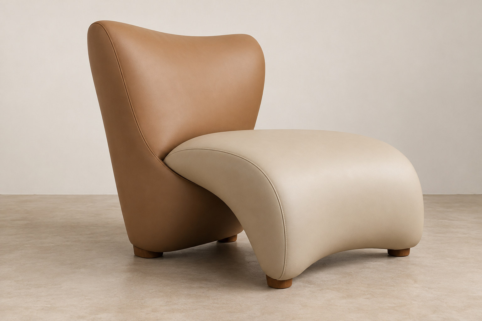 Smooth tan and cream padded forms overlap above small visible timber feet.