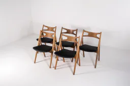 Set of Five CH29 “Sawbuck” Dining Chairs by Hans J. Wegner for Carl Hansen & Søn, 1950s