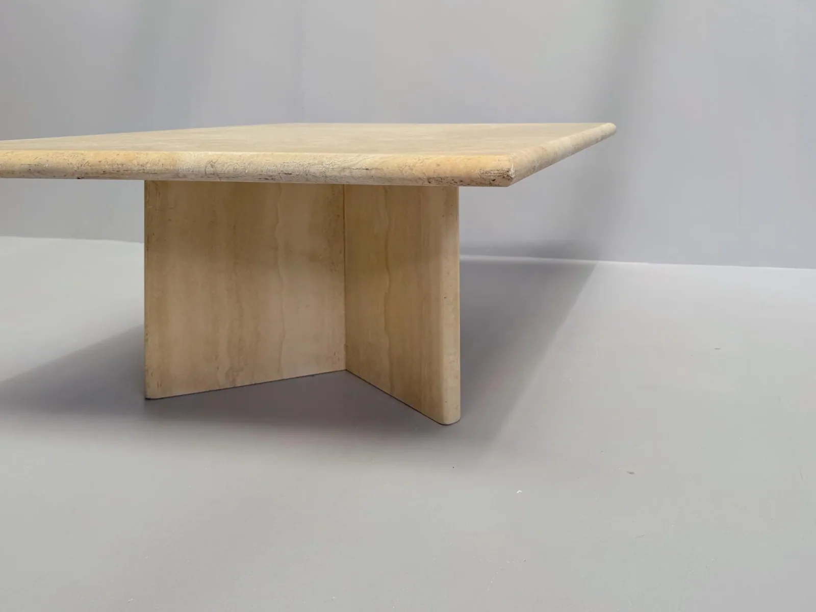Vintage Travertine Coffee Table with Square Top and X-Base