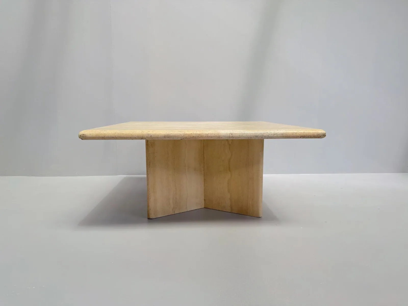Vintage Travertine Coffee Table with Square Top and X-Base