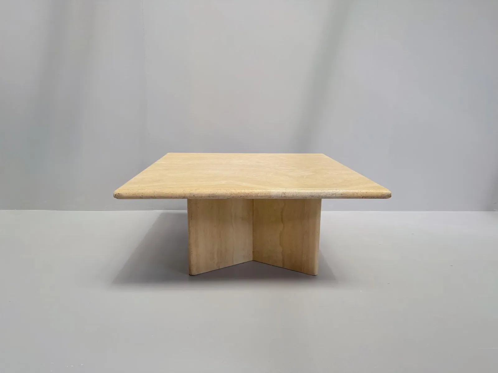 Vintage Travertine Coffee Table with Square Top and X-Base