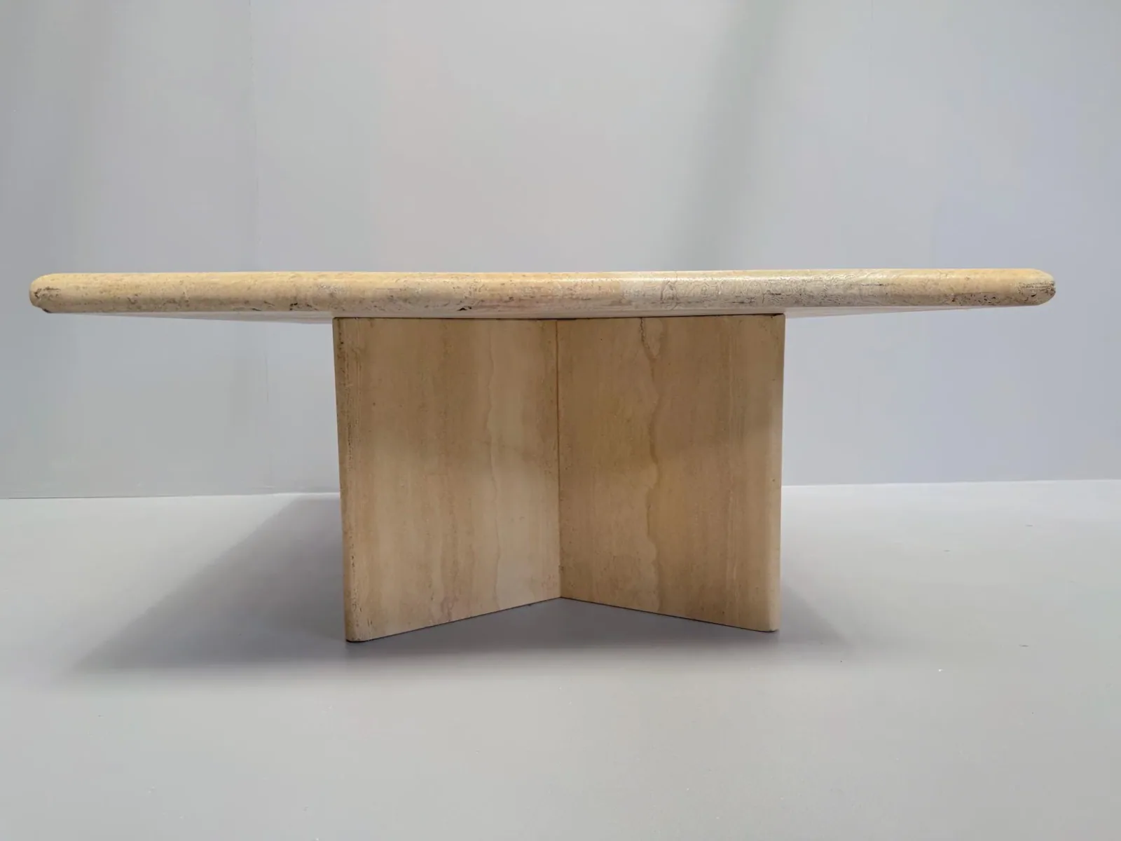 Vintage Travertine Coffee Table with Square Top and X-Base