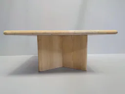 Vintage Travertine Coffee Table with Square Top and X-Base