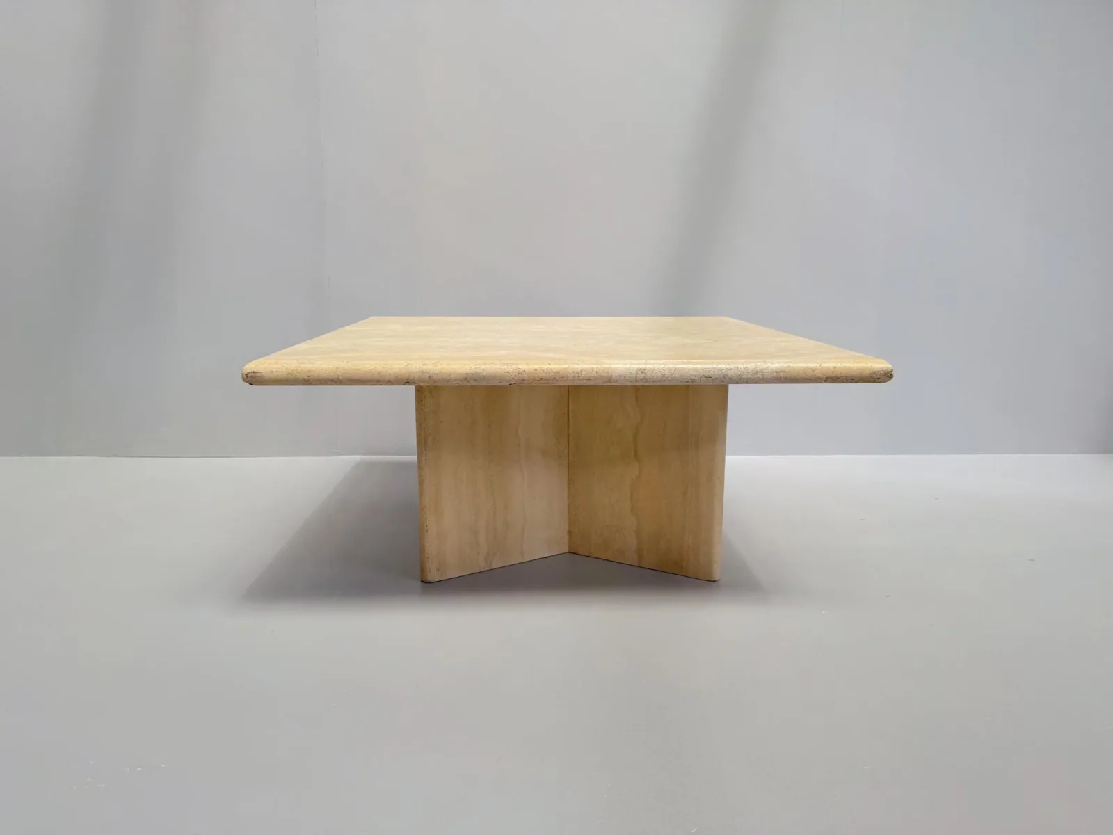 Vintage Travertine Coffee Table with Square Top and X-Base