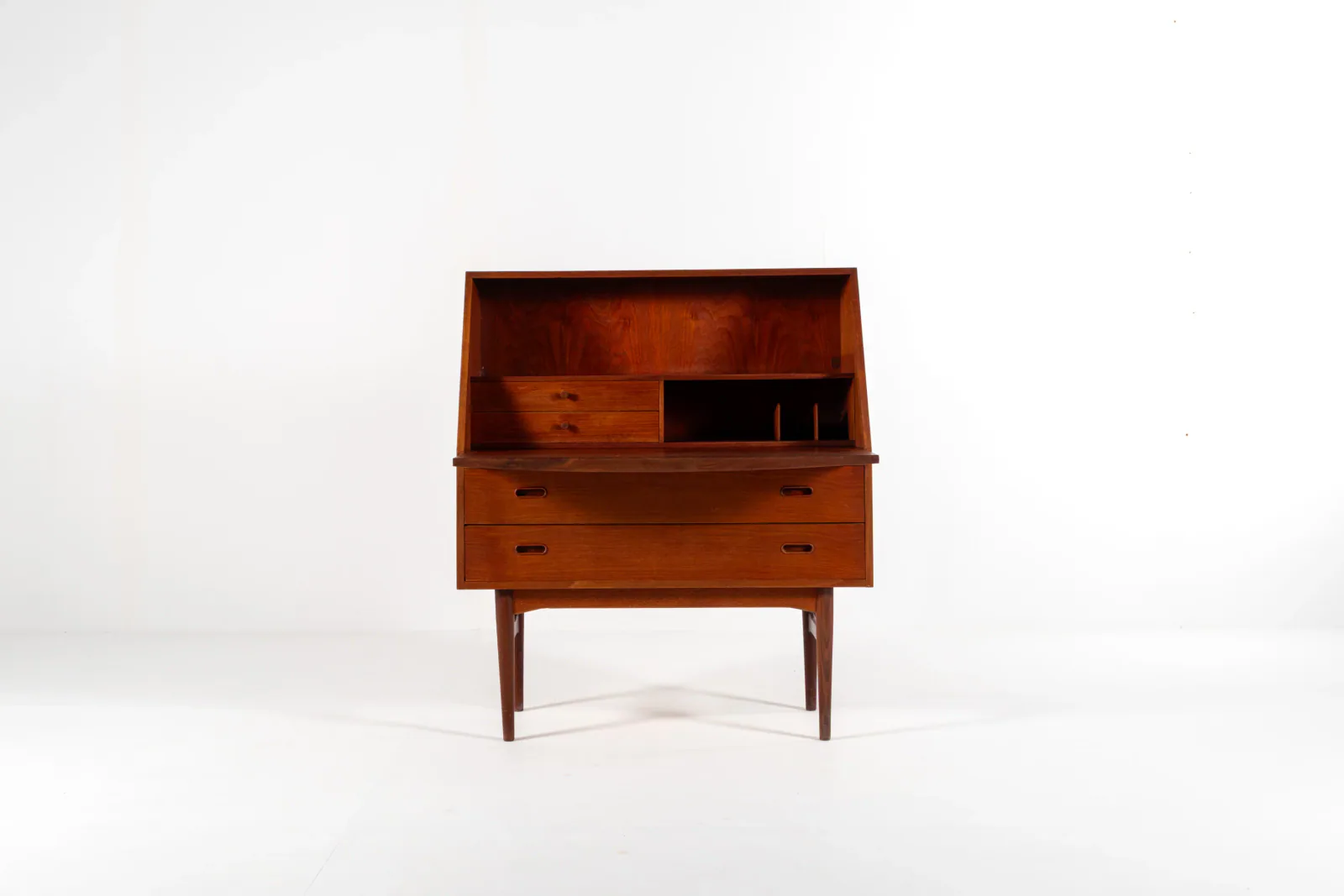 1960s Danish Teak Secretary Desk with Fold-Down Writing Surface
