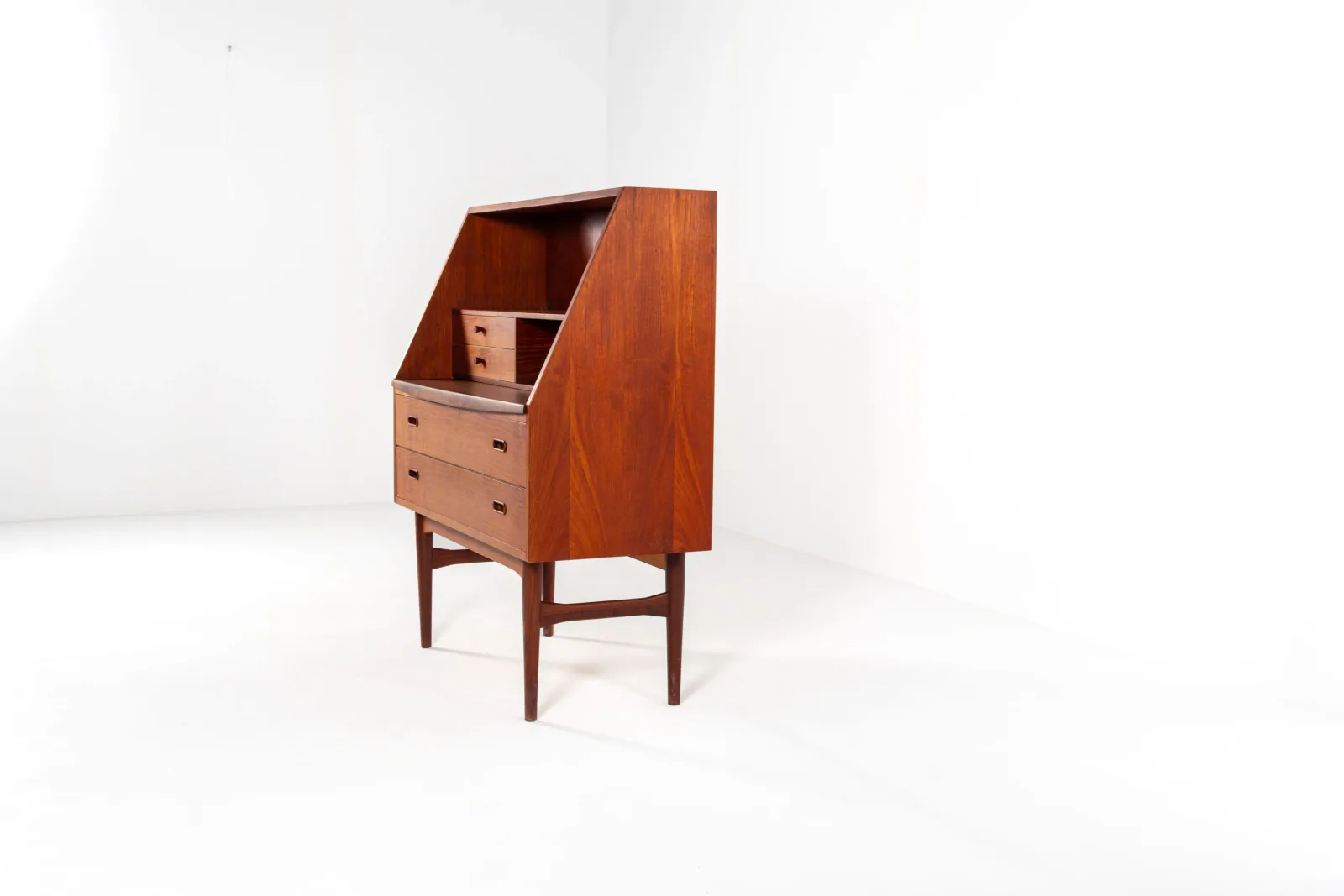 1960s Danish Teak Secretary Desk with Fold-Down Writing Surface
