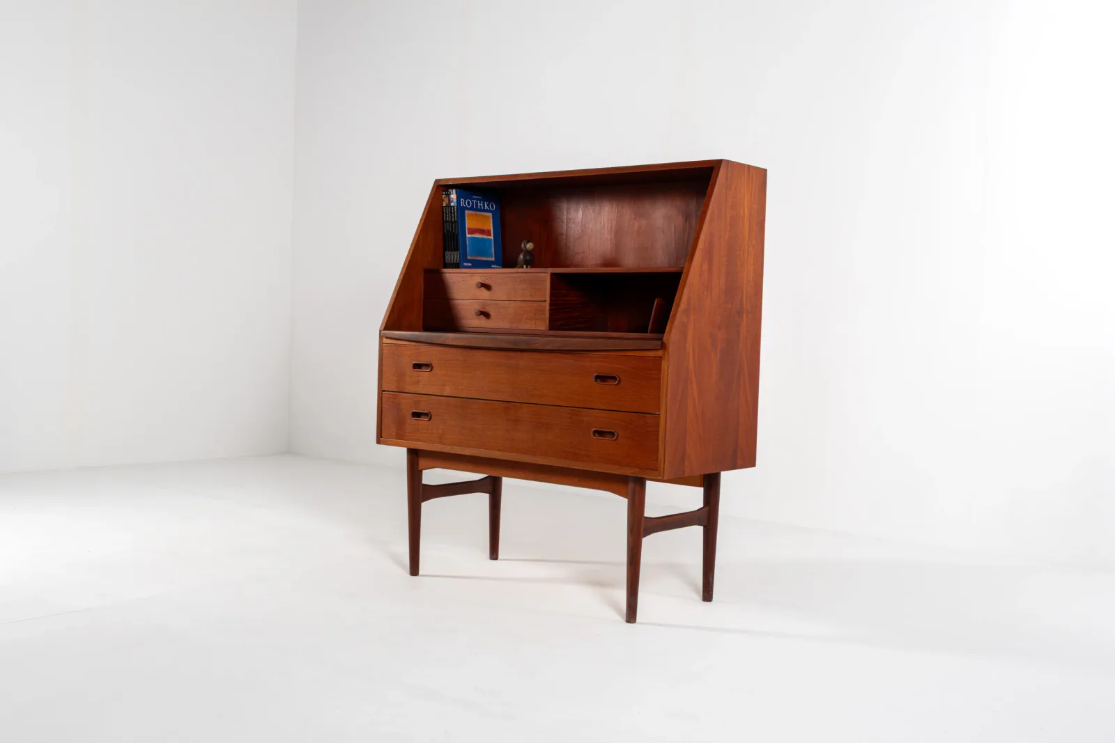1960s Danish Teak Secretary Desk with Fold-Down Writing Surface