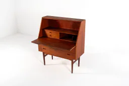 1960s Danish Teak Secretary Desk with Fold-Down Writing Surface