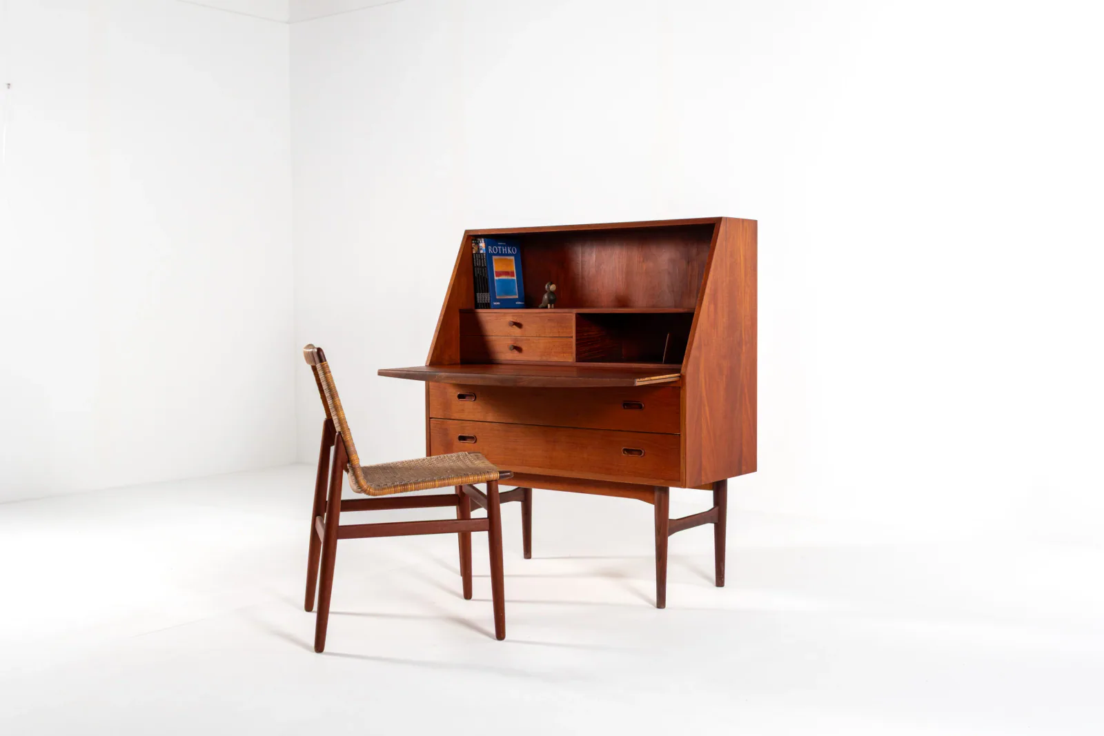 1960s Danish Teak Secretary Desk with Fold-Down Writing Surface