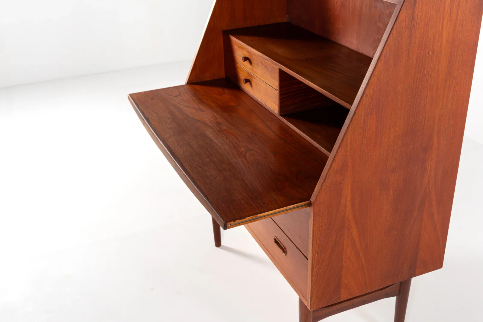 1960s Danish Teak Secretary Desk with Fold-Down Writing Surface
