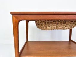 Mid-Century Teak Sewing Table or Bar Cart with Slide-Out Basket