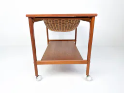 Mid-Century Teak Sewing Table or Bar Cart with Slide-Out Basket
