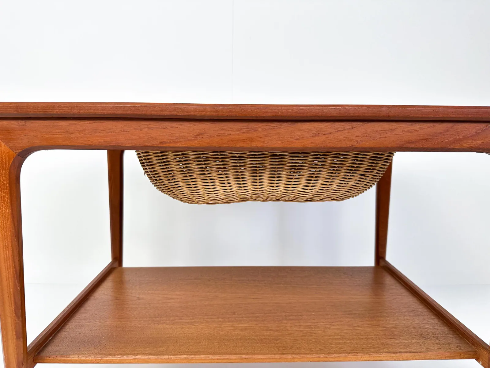 Mid-Century Teak Sewing Table or Bar Cart with Slide-Out Basket