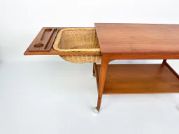 Mid-Century Teak Sewing Table or Bar Cart with Slide-Out Basket
