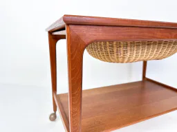 Mid-Century Teak Sewing Table or Bar Cart with Slide-Out Basket