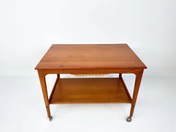 Mid-Century Teak Sewing Table or Bar Cart with Slide-Out Basket