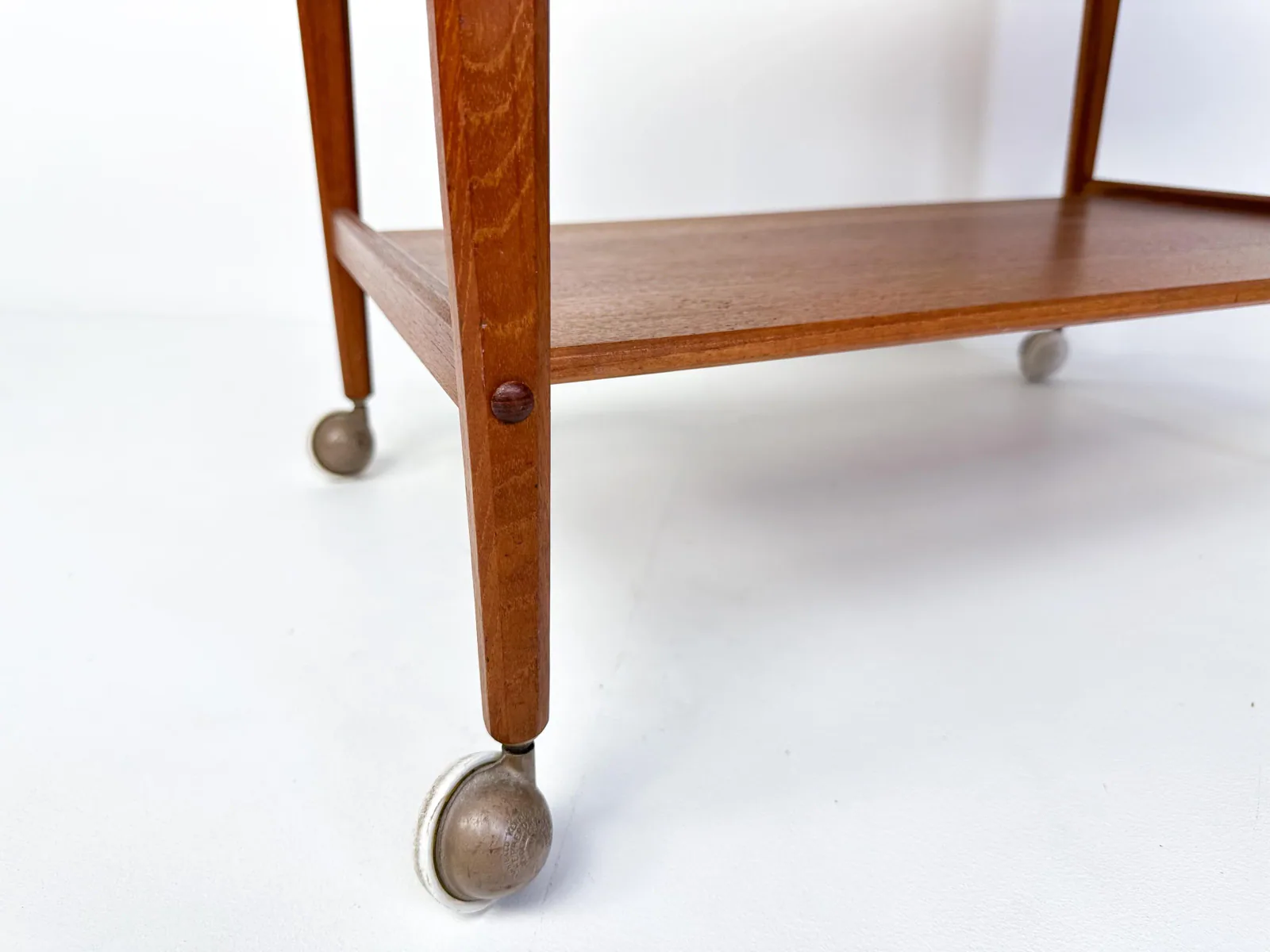 Mid-Century Teak Sewing Table or Bar Cart with Slide-Out Basket