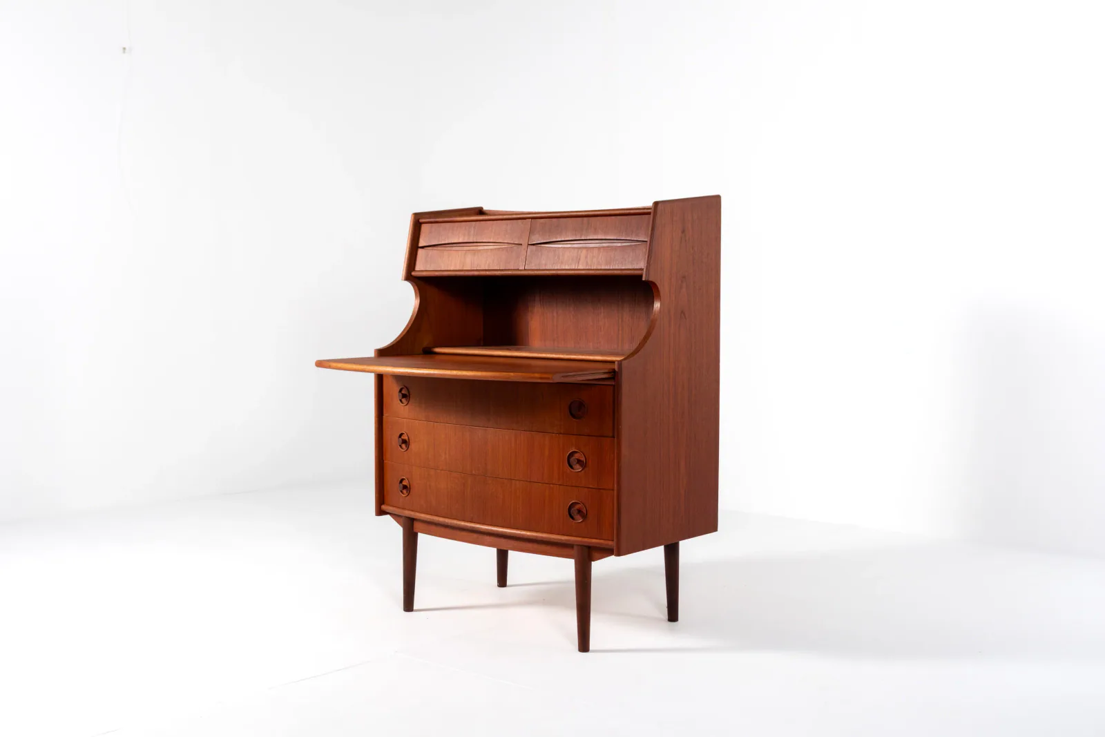 Mid-Century Teak Secretary Desk with Drawers — Gunnar Falsig for Falsig Mobler