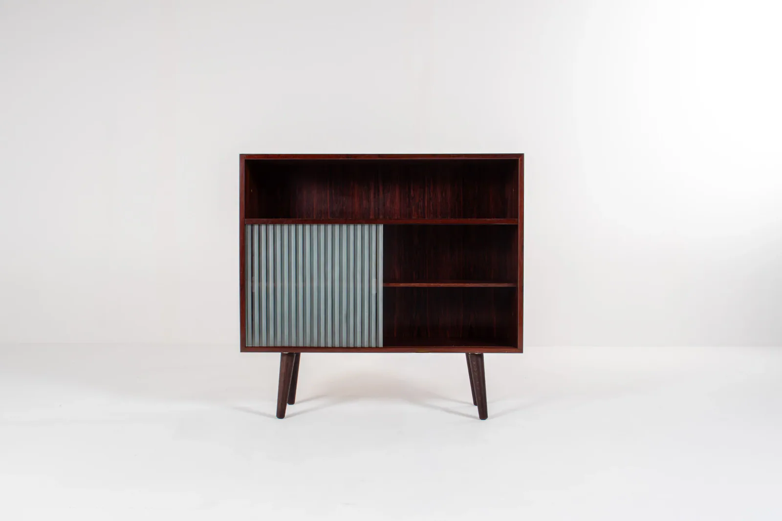Danish Mid-Century Rosewood Storage Cabinet with Striped Glass Sliding Doors, 1960s