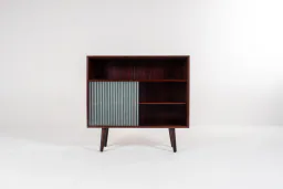 Danish Mid-Century Rosewood Storage Cabinet with Striped Glass Sliding Doors, 1960s