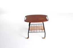 Danish Vintage Serving Cart / Tea Trolley, 1950s — Teak, Brass and Rattan