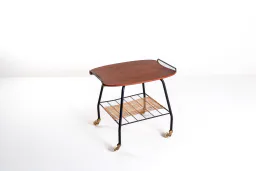 Danish Vintage Serving Cart / Tea Trolley, 1950s — Teak, Brass and Rattan
