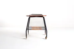 Danish Vintage Serving Cart / Tea Trolley, 1950s — Teak, Brass and Rattan