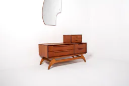 Danish Teak Low Chest with Sculptural Mirror, 1950s–60s