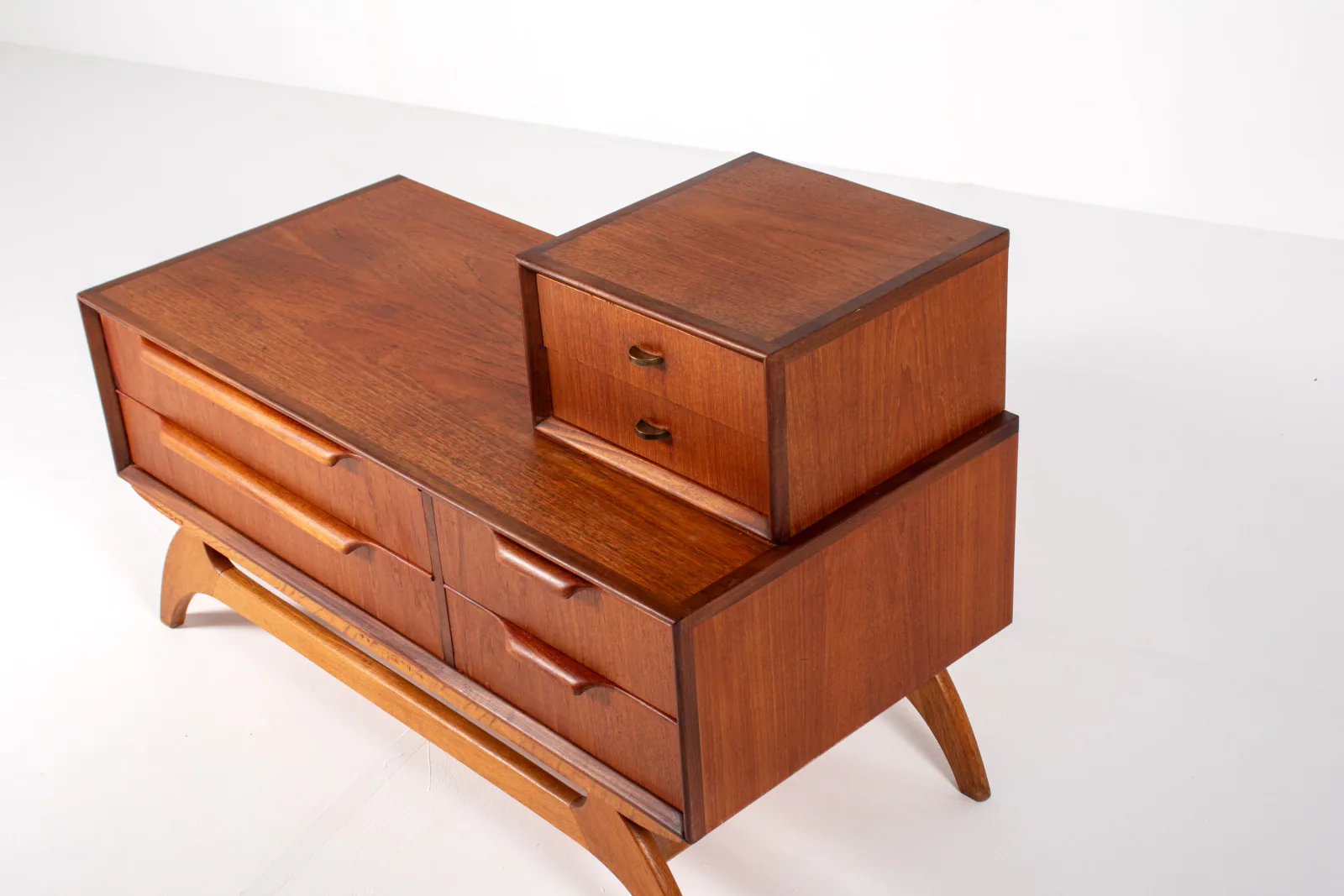 Danish Teak Low Chest with Sculptural Mirror, 1950s–60s