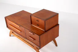Danish Teak Low Chest with Sculptural Mirror, 1950s–60s