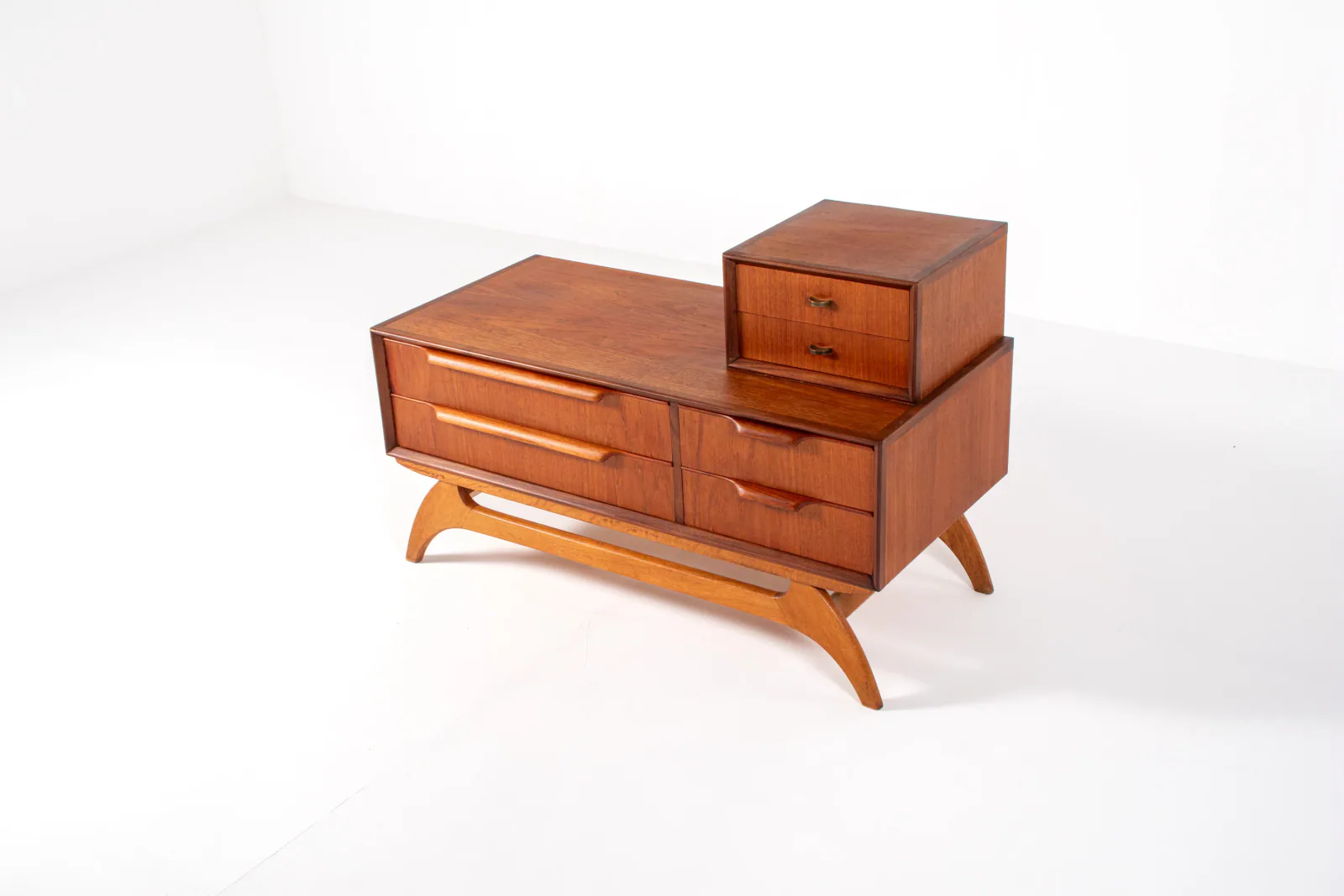 Danish Teak Low Chest with Sculptural Mirror, 1950s–60s