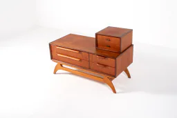 Danish Teak Low Chest with Sculptural Mirror, 1950s–60s