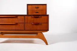 Danish Teak Low Chest with Sculptural Mirror, 1950s–60s