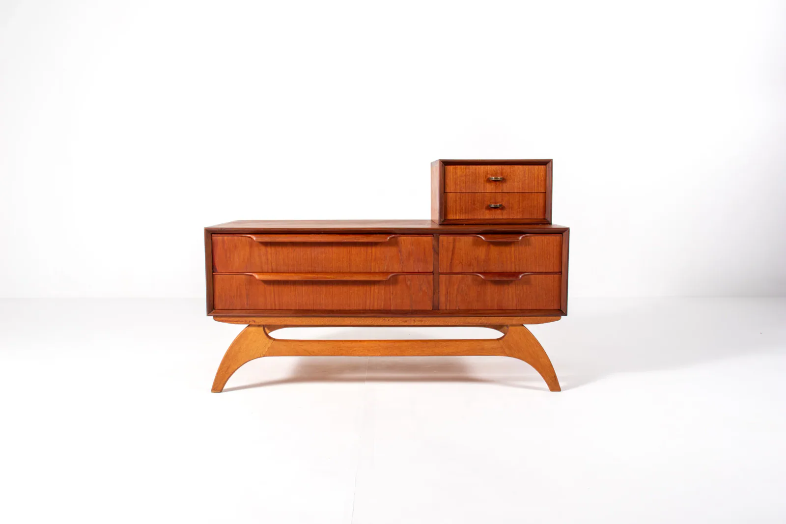 Danish Teak Low Chest with Sculptural Mirror, 1950s–60s