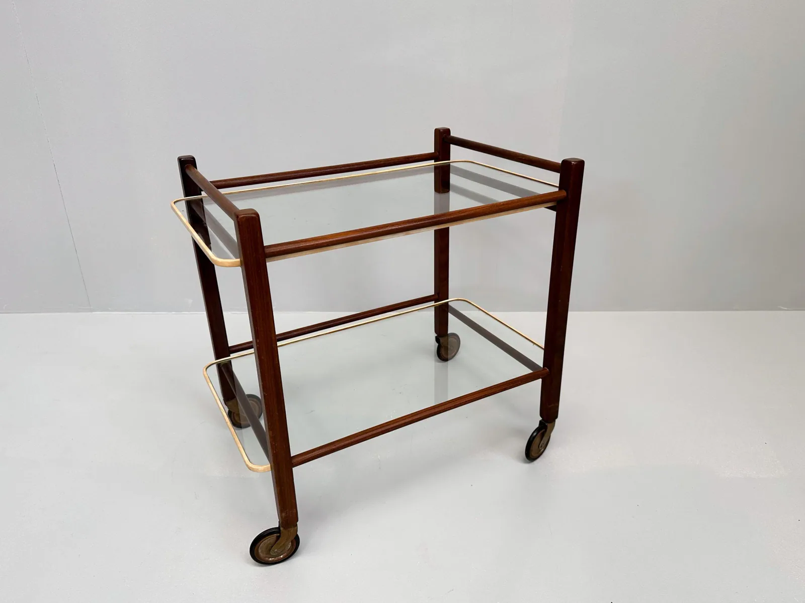 Vintage Teak Trolley with Two Glass Tops by Cees Braakman for Pastoe, 1950s