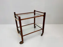 Vintage Teak Trolley with Two Glass Tops by Cees Braakman for Pastoe, 1950s